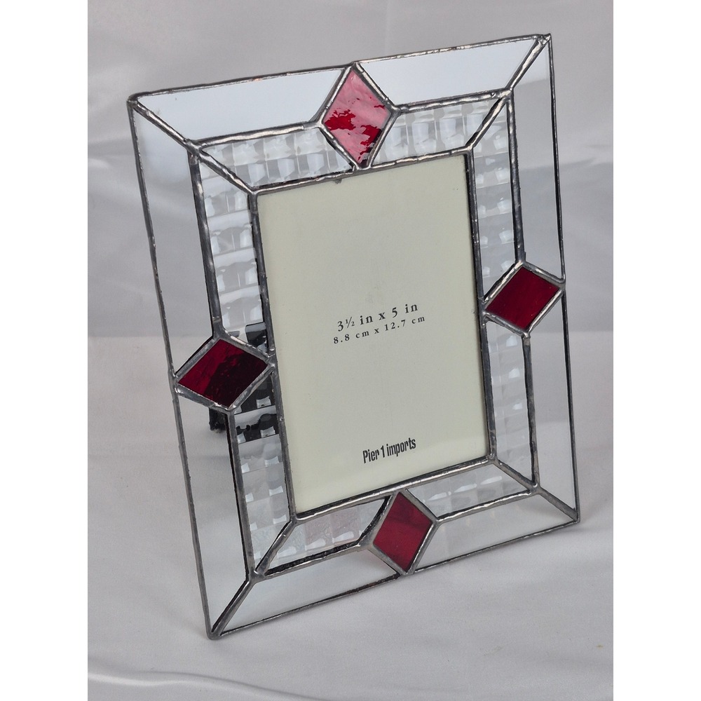 Vintage Pier 1 Imports Stained Glass Picture Frame Beveled Glass Red Accent